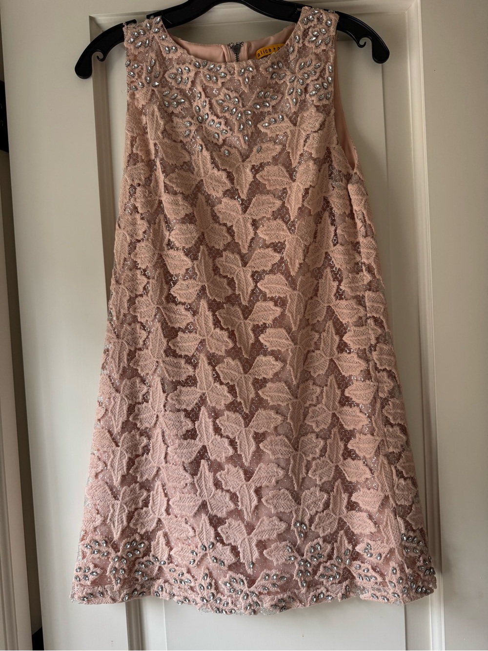 Alice + Olivia Blush Pink Embellished Lace Mini Dress
